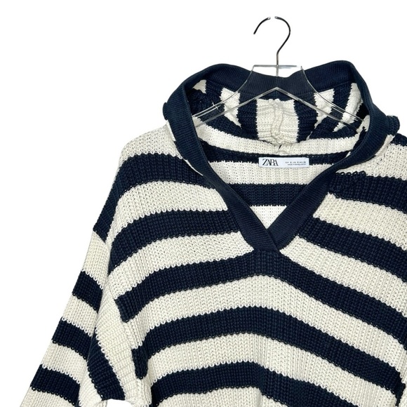 Zara Oversized Women’s Chunky Striped Hooded Cotton Sweater Sz S - Picture 3 of 10